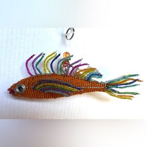 NWT 8” long rainbow steamer fish green pink figurine glass beads orange purple